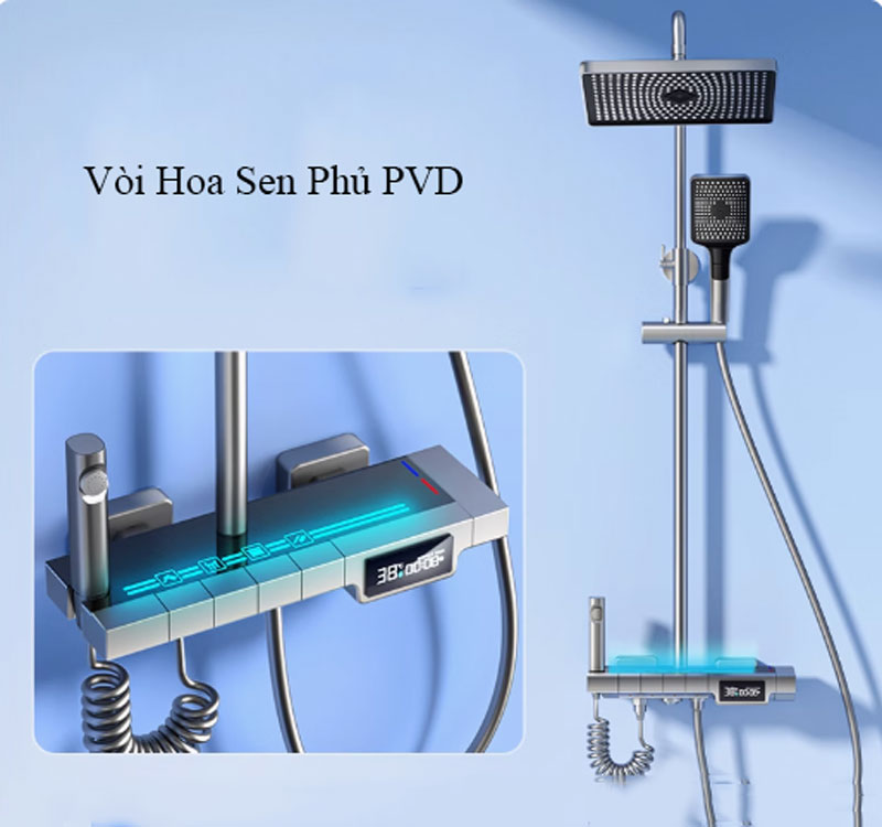 Bộ vòi hoa sen phòng tắm gia đình có thể điều chỉnh nhiệt độ bằng nút ấn và màn hình hiển thị nhiệt phủ PVD