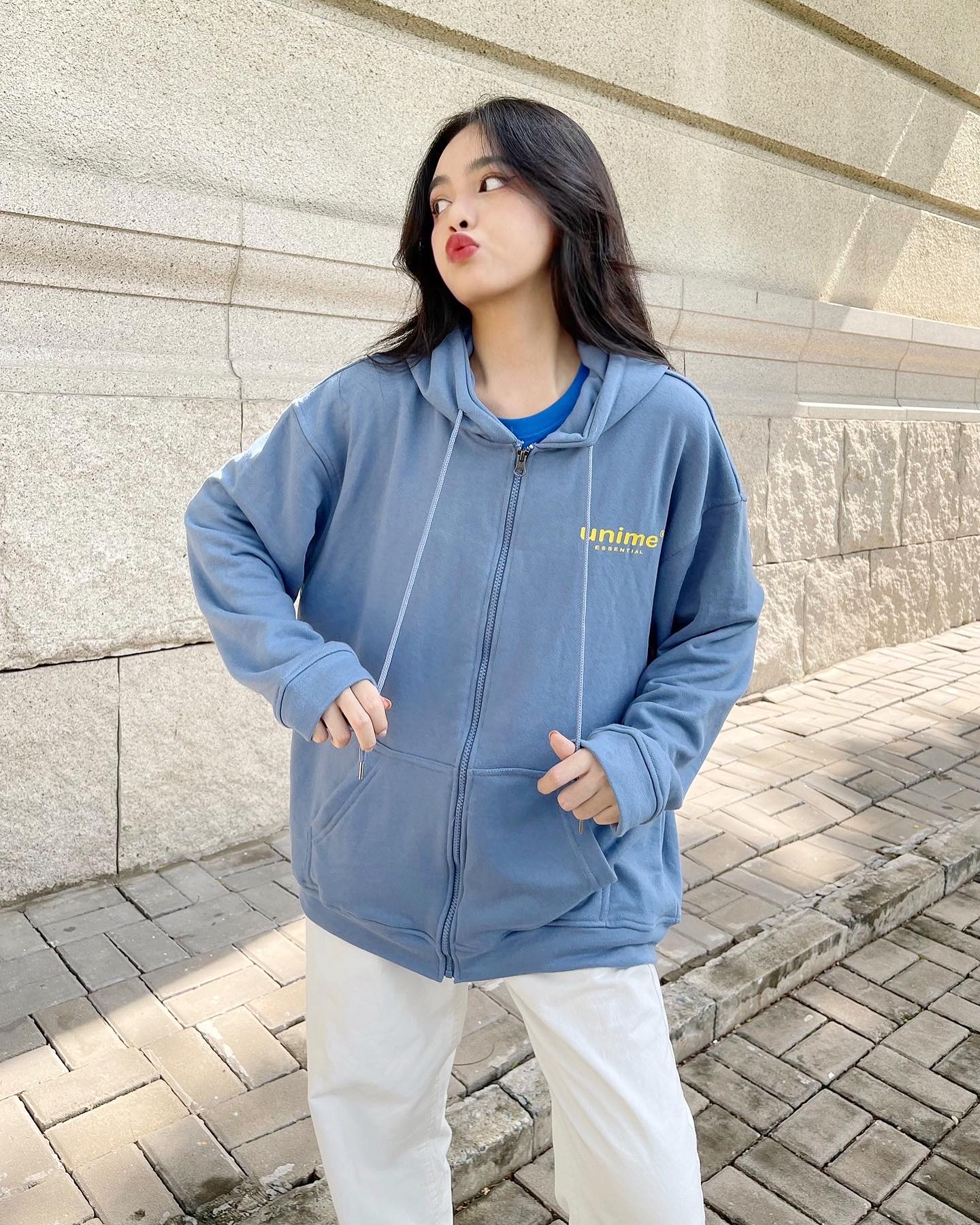 ÁO KHOÁC NAM/NỮ HOODIE ZIP UNIME BASIC ESSENTIAL -  XANH NAVY