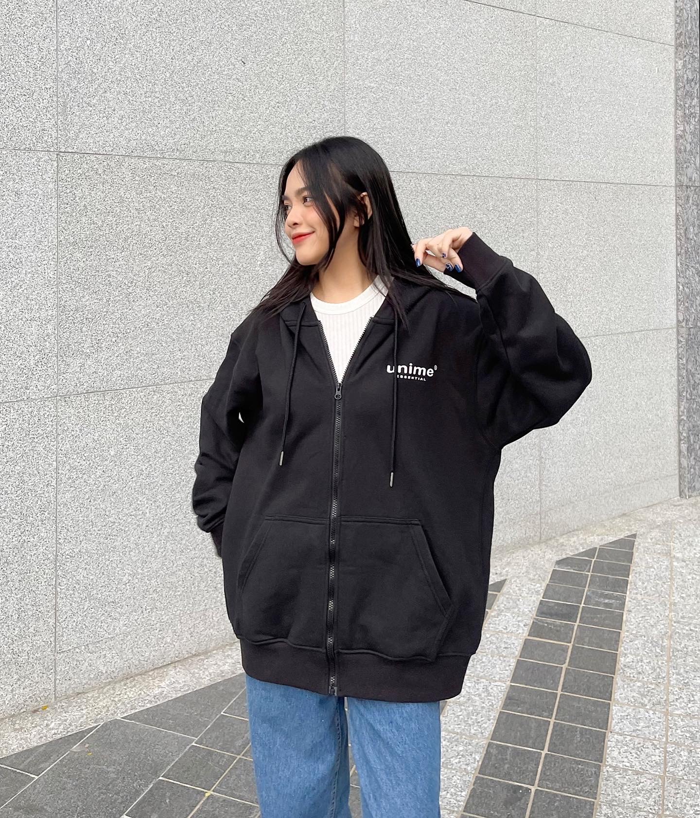ÁO KHOÁC NAM/NỮ HOODIE ZIP UNIME BASIC ESSENTIAL - ĐEN