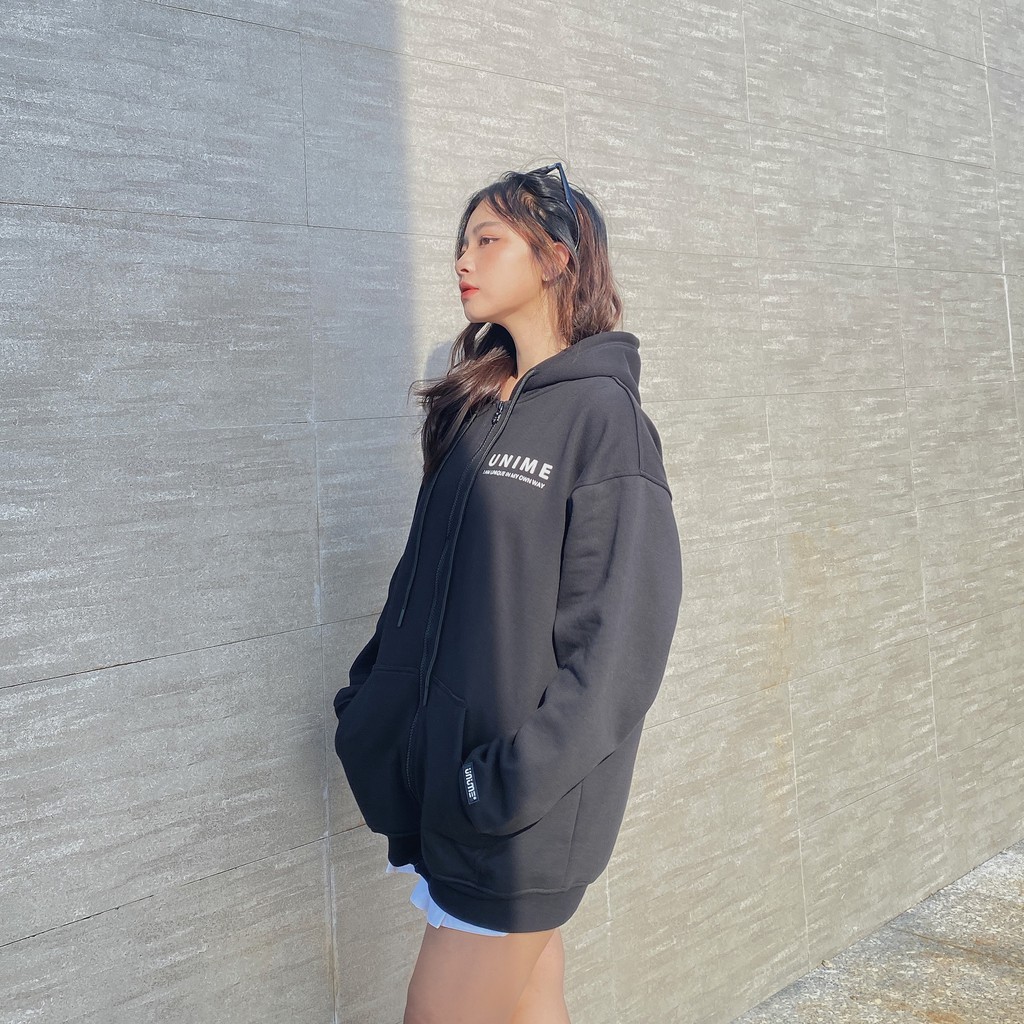 Áo khoác dây kéo Unime Hoodie Zip Flex 1.0 - Màu đen