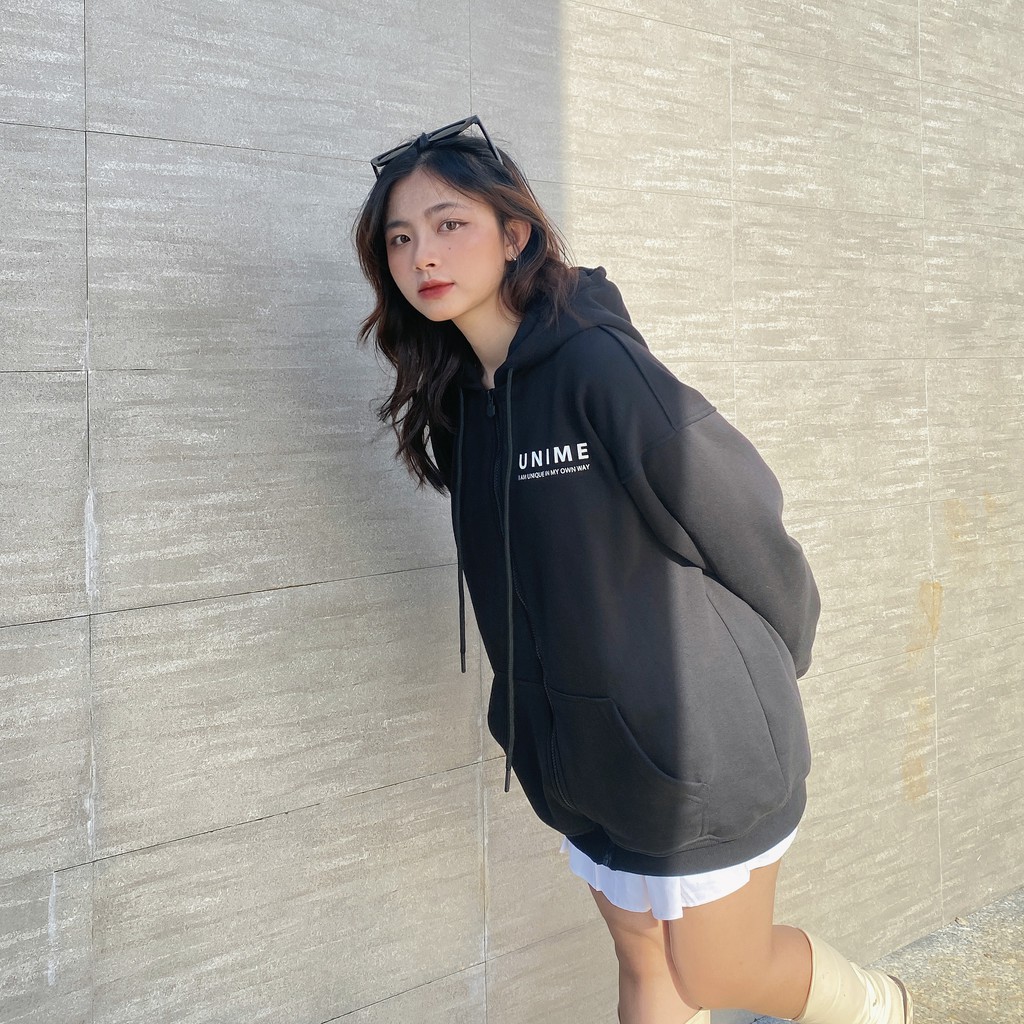 Áo khoác dây kéo Unime Hoodie Zip Flex 1.0 - Màu đen