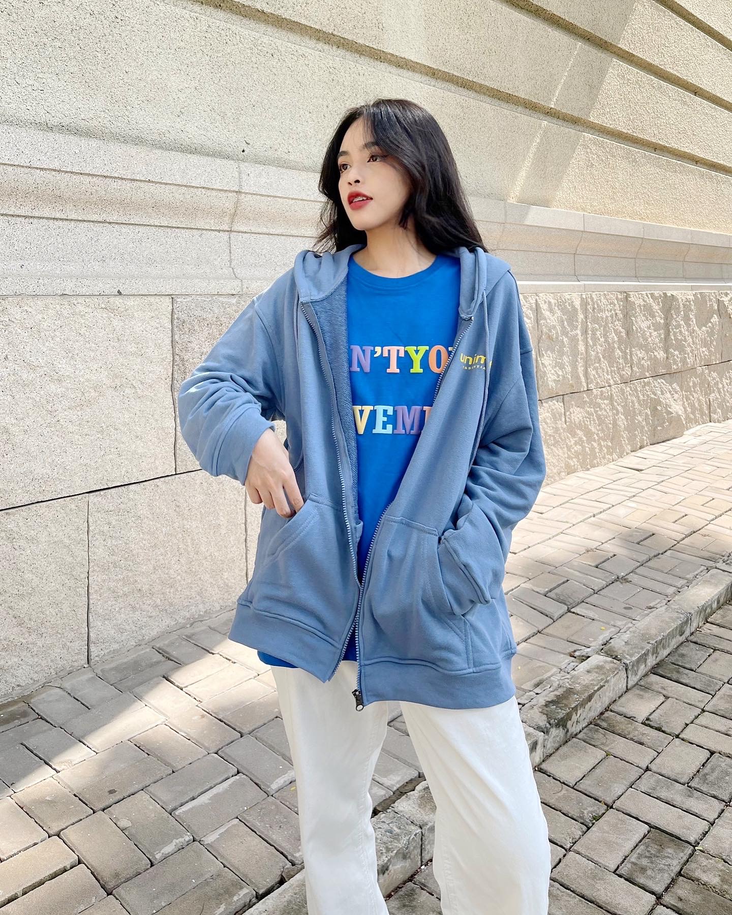 ÁO KHOÁC NAM/NỮ HOODIE ZIP UNIME BASIC ESSENTIAL -  XANH NAVY