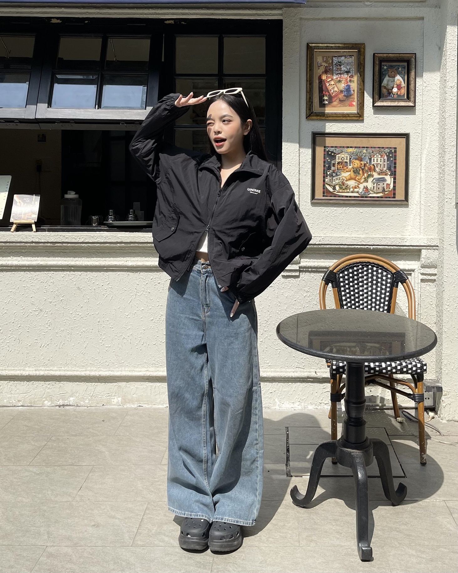 Áo khoác dù siêu nhẹ Crop Windbreaker khóa kéo 2 đầu W12024