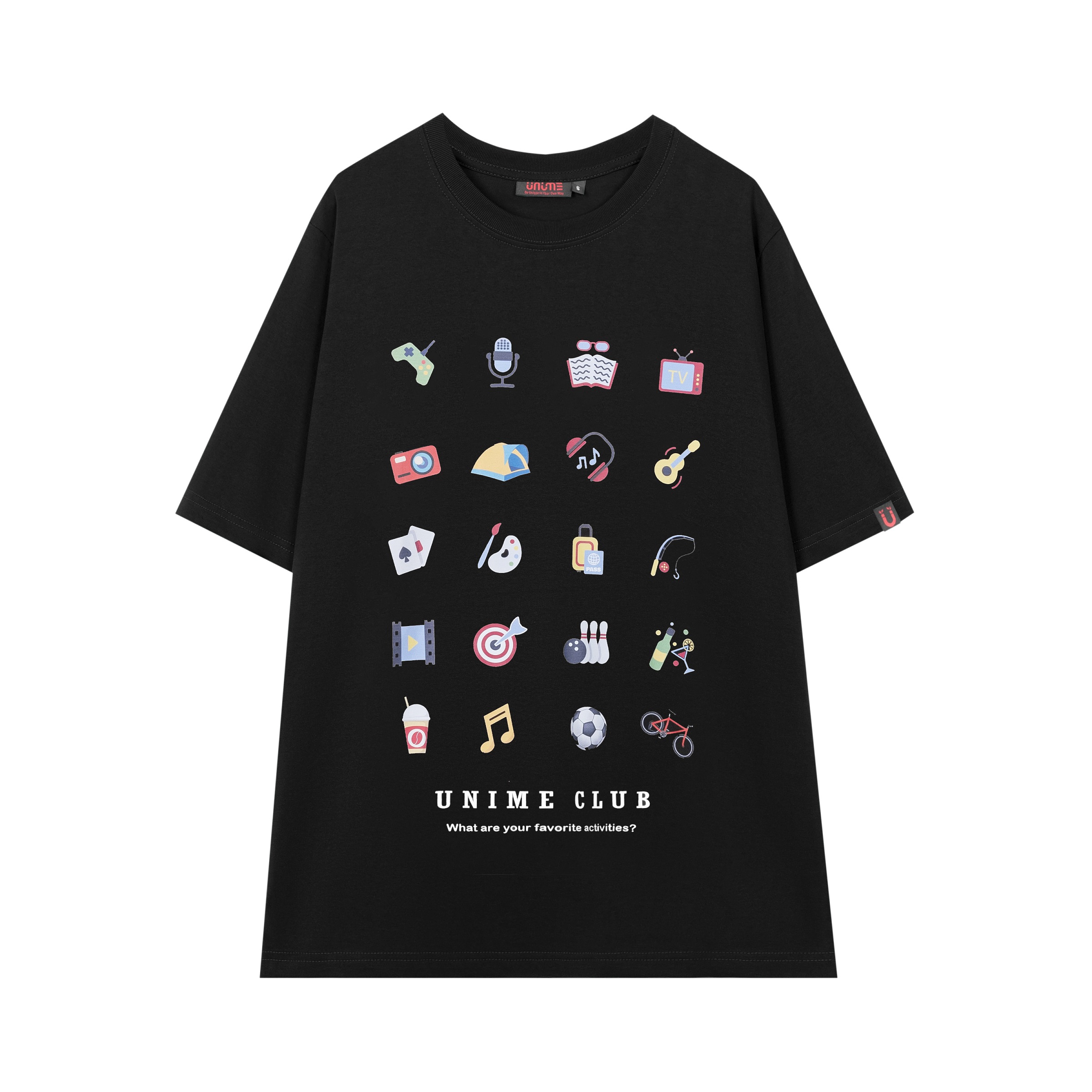 ÁO THUN NAM/NỮ UNIME MULTI ICON - ĐEN