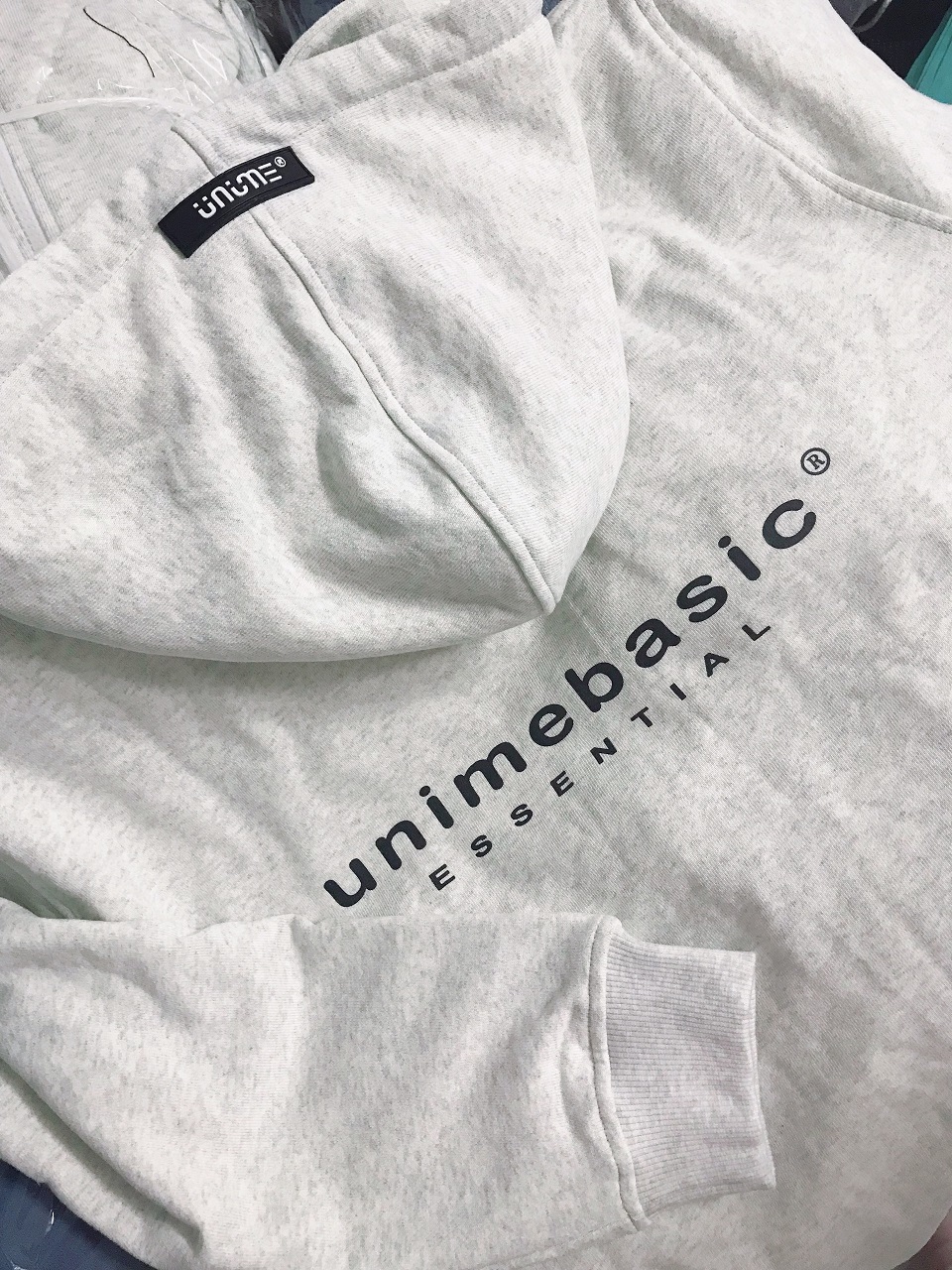 ÁO KHOÁC NAM/NỮ HOODIE ZIP UNIME BASIC ESSENTIAL - XÁM TRẮNG