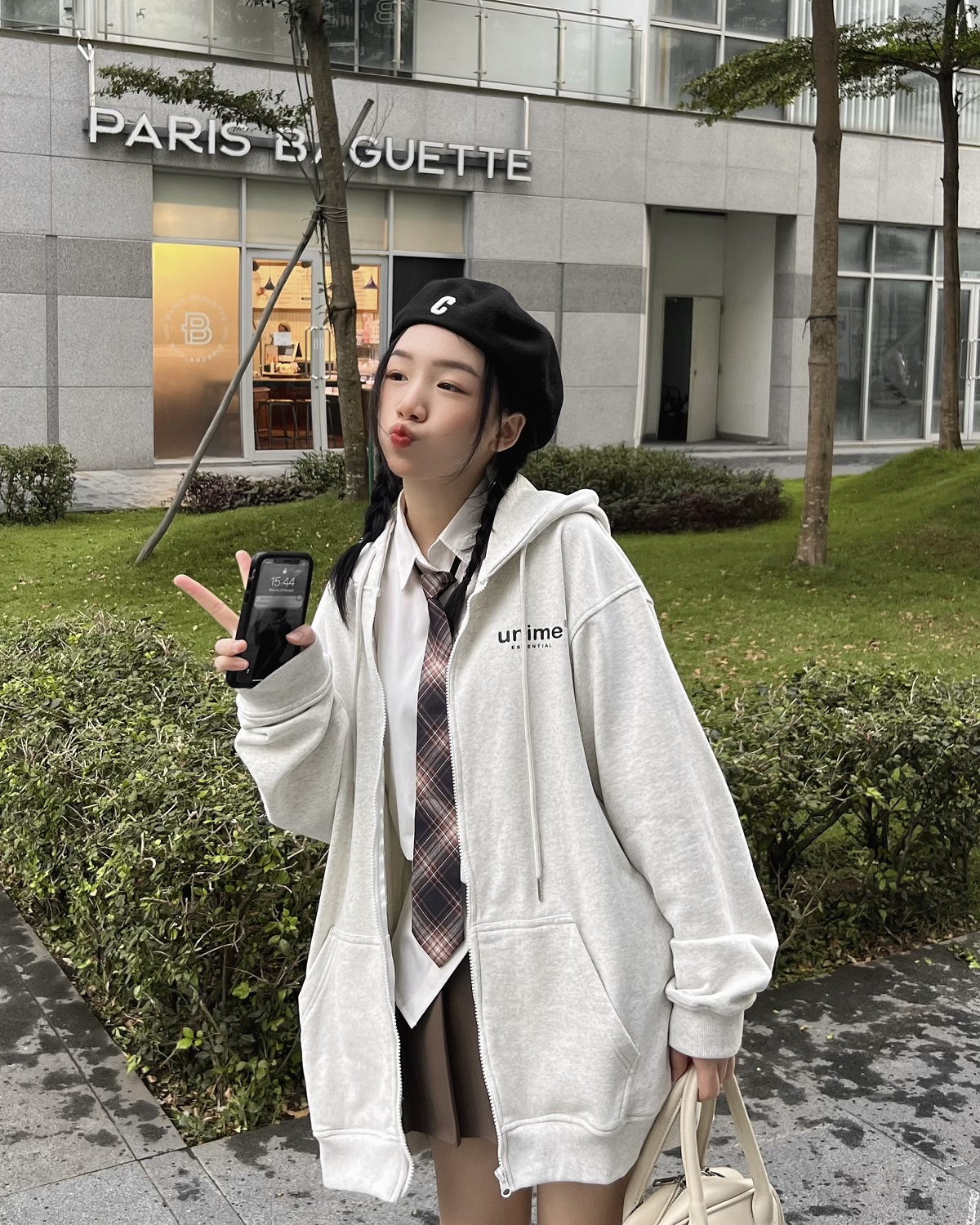 ÁO KHOÁC NAM/NỮ HOODIE ZIP UNIME BASIC ESSENTIAL - XÁM TRẮNG