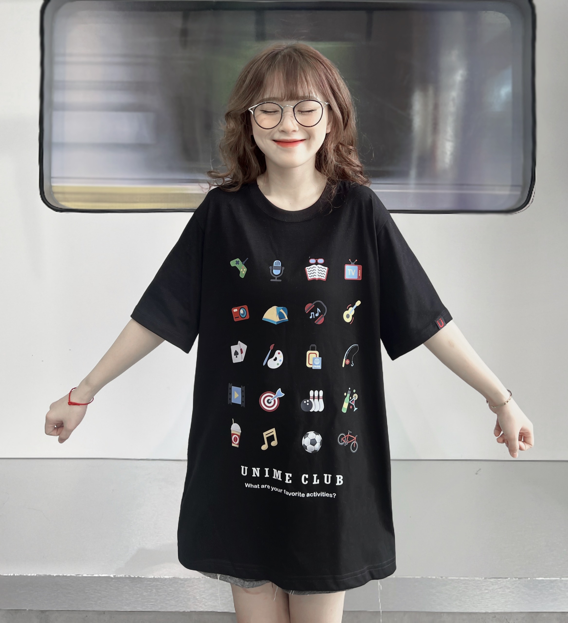ÁO THUN NAM/NỮ UNIME MULTI ICON - ĐEN