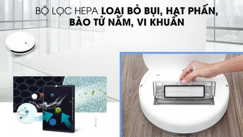 robot hút bụi giúp làm sạch mặt sàn và không khí