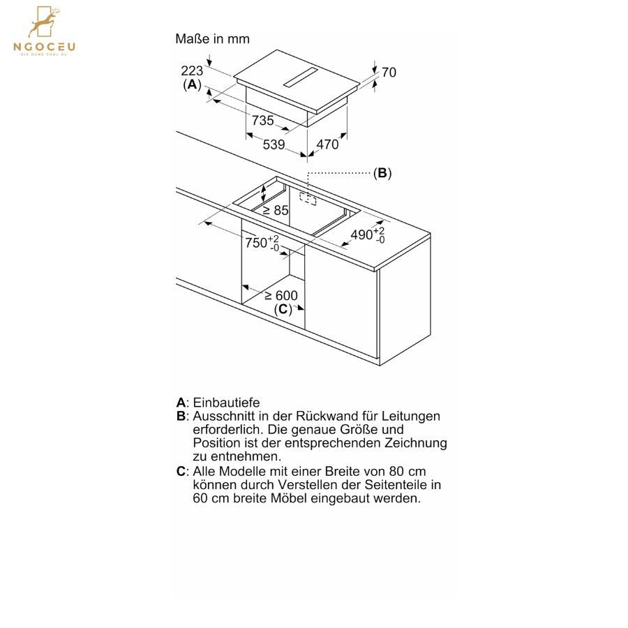 Bếp từ kết hợp máy hút mùi - Accent Line - Bosch PXX890D51E - Series 8