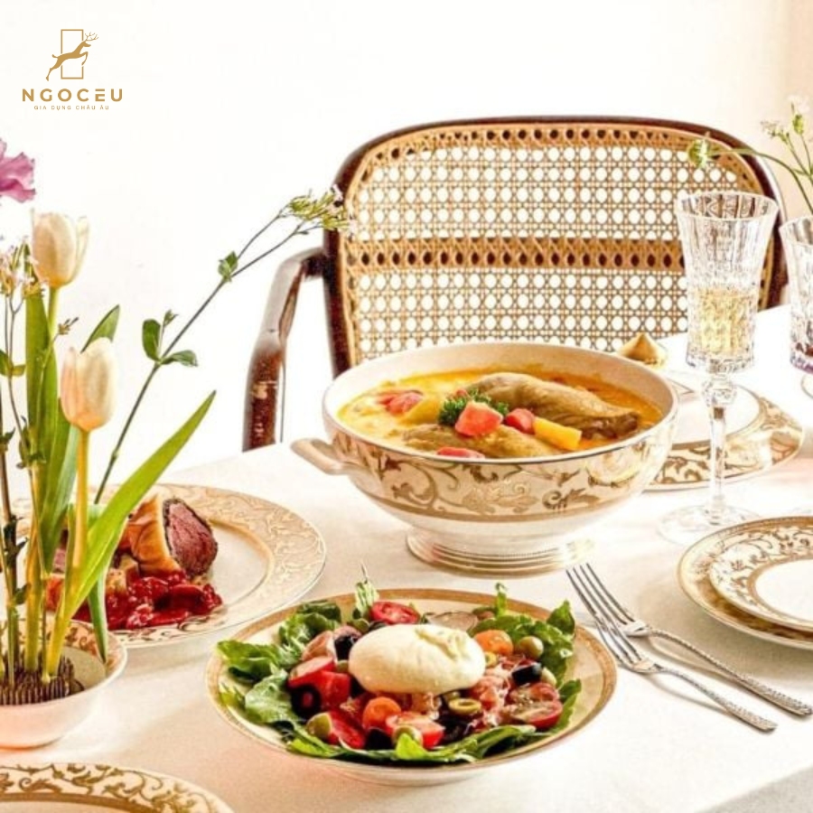 Bộ đồ ăn 41 món kẻ kem KV SPEDONA