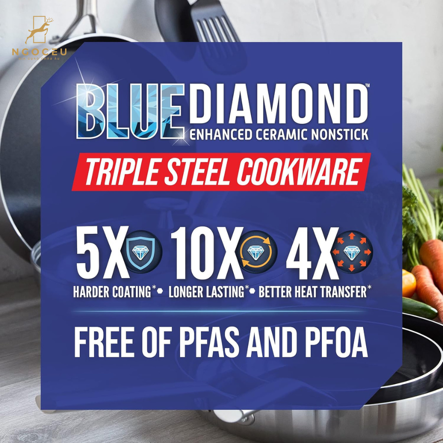 Chảo chống dính phủ tinh thể kim cương cao cấp  Blue Diamond CC003687 - 28cm