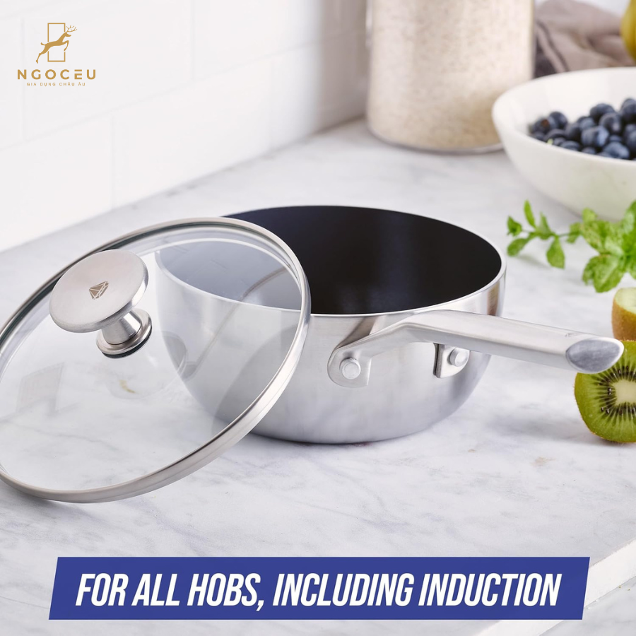 Quánh chống dính phủ tinh thể kim cương cao cấp Blue Diamond CC004819 có nắp kính - 16cm