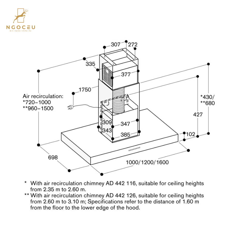 Hút mùi đảo Gaggenau AI442120 120cm - Serie 400
