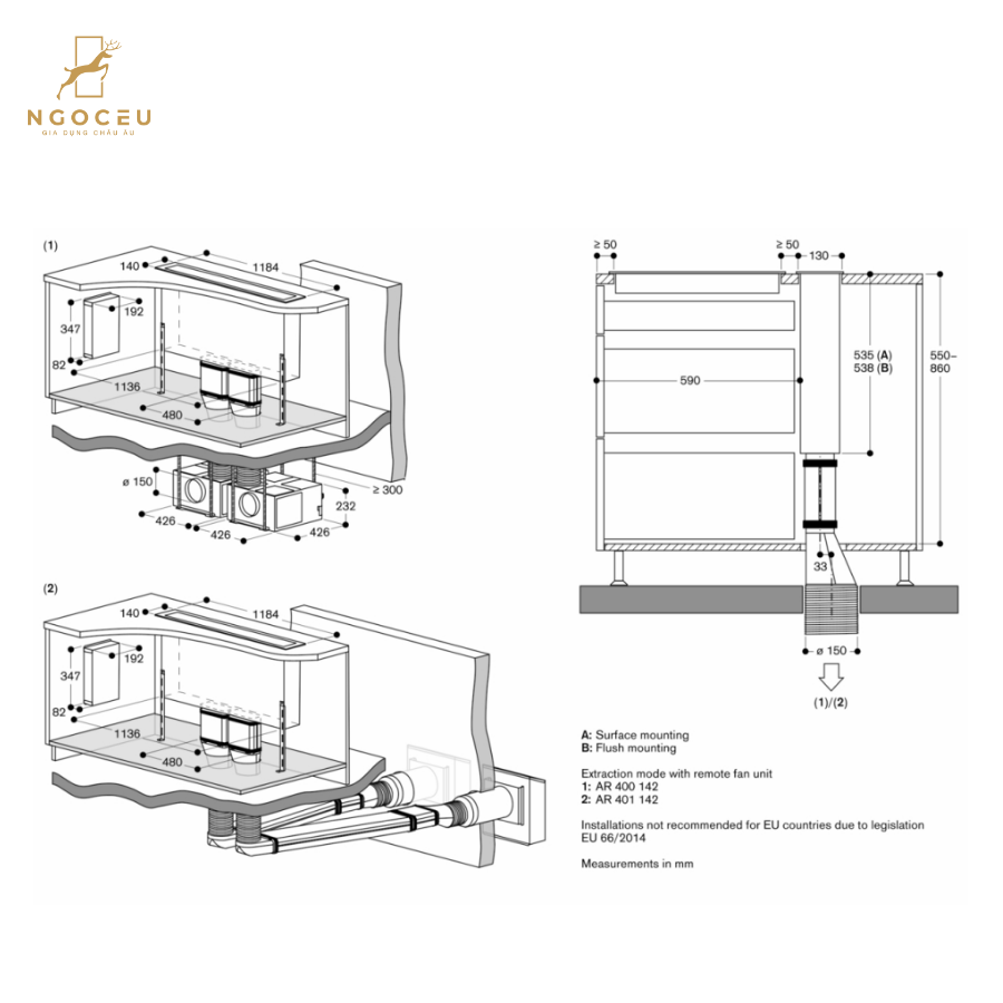 Hút mùi bàn đảo Gaggenau AL400122 - 120cm - Serie 400