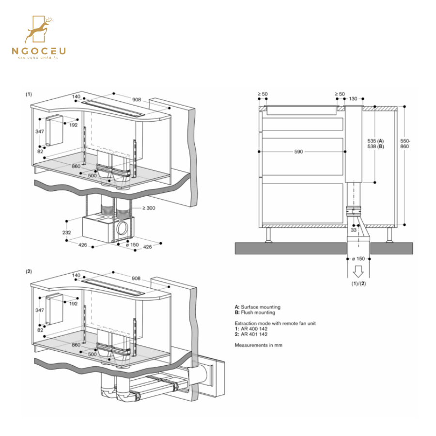 Hút mùi bàn đảo Gaggenau AL400192 - 90cm - Serie 400