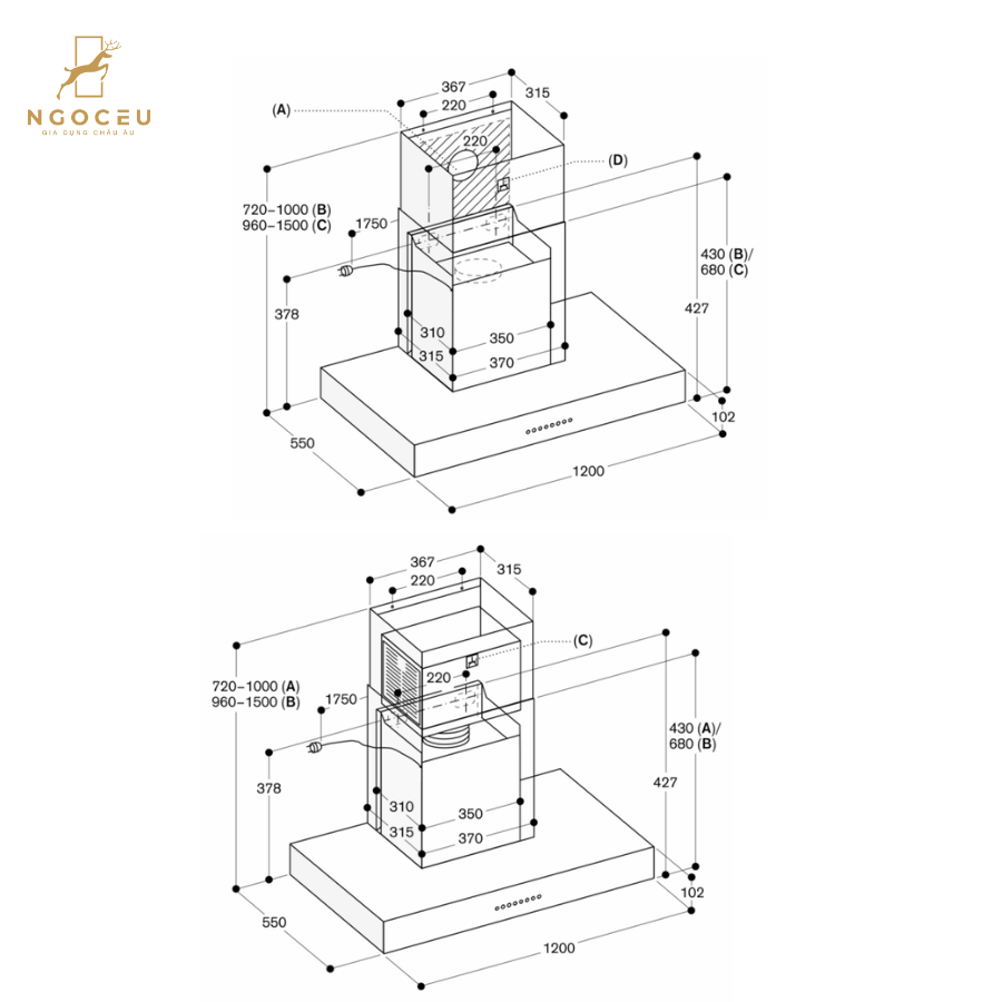 Hút mùi gắn tường Gaggenau AW442120 120cm - Serie 400
