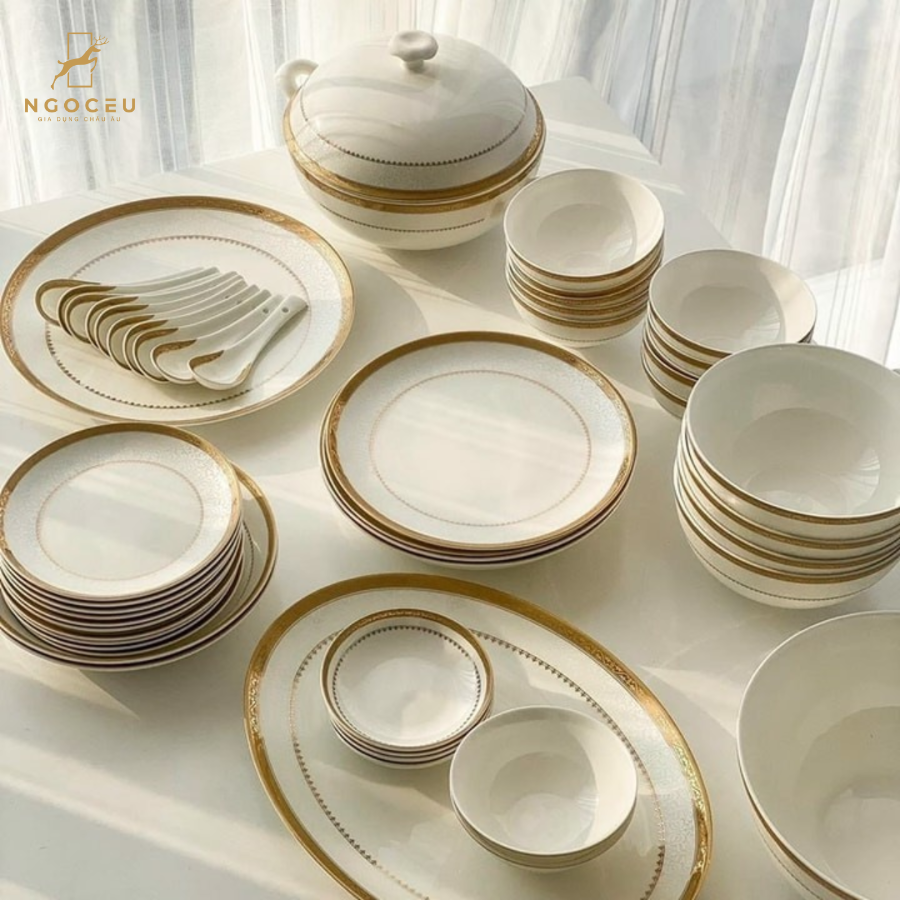 Bộ bát sứ 50 món gồm set thìa Imperial - Họa tiết viền vàng