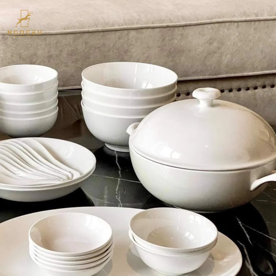 Bộ bát sứ 50 món gồm set thìa Imperial - Màu trắng