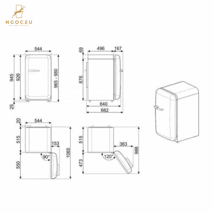 Tủ lạnh 122L Smeg FAB10RDSN5 – 105L + 17L