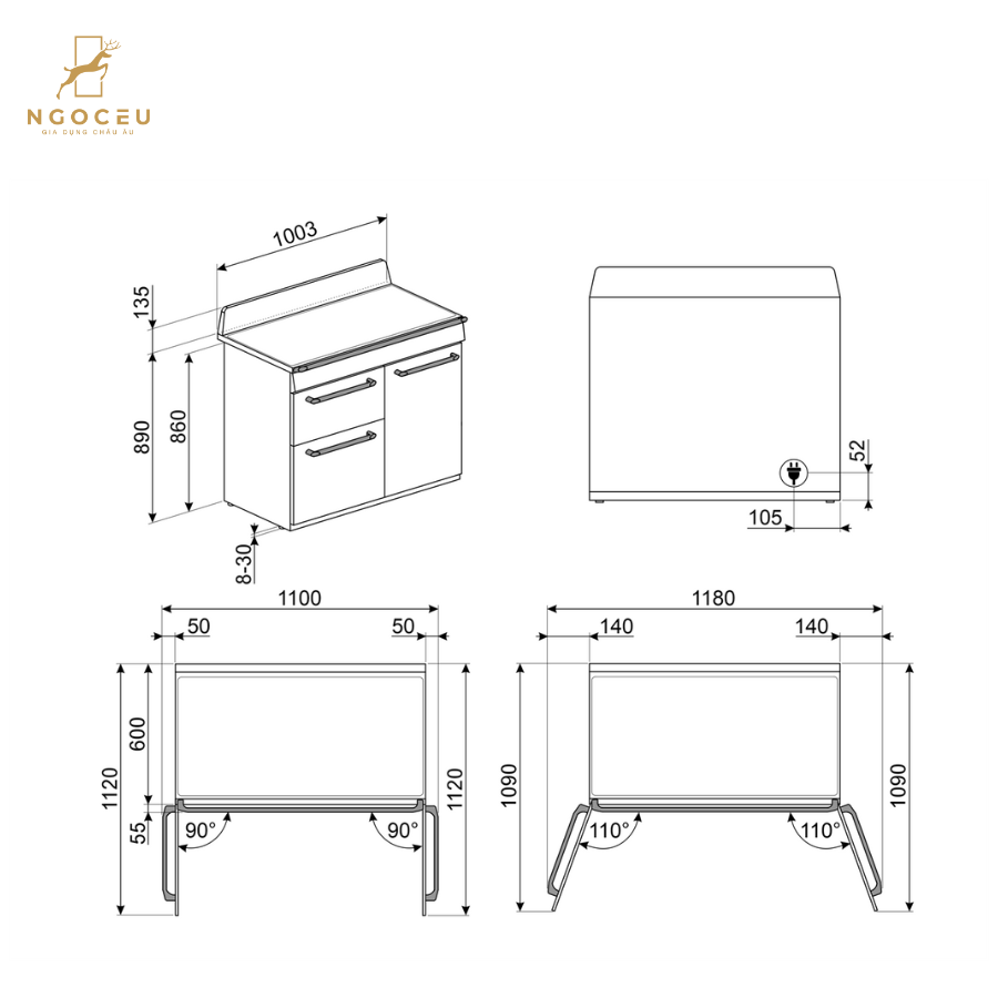 Bếp từ hỗn hợp kèm lò nướng Smeg TR103IGR2