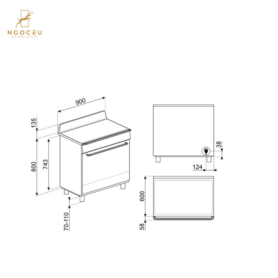 Bếp từ hỗn hợp kèm lò nướng Smeg TR90IMGR