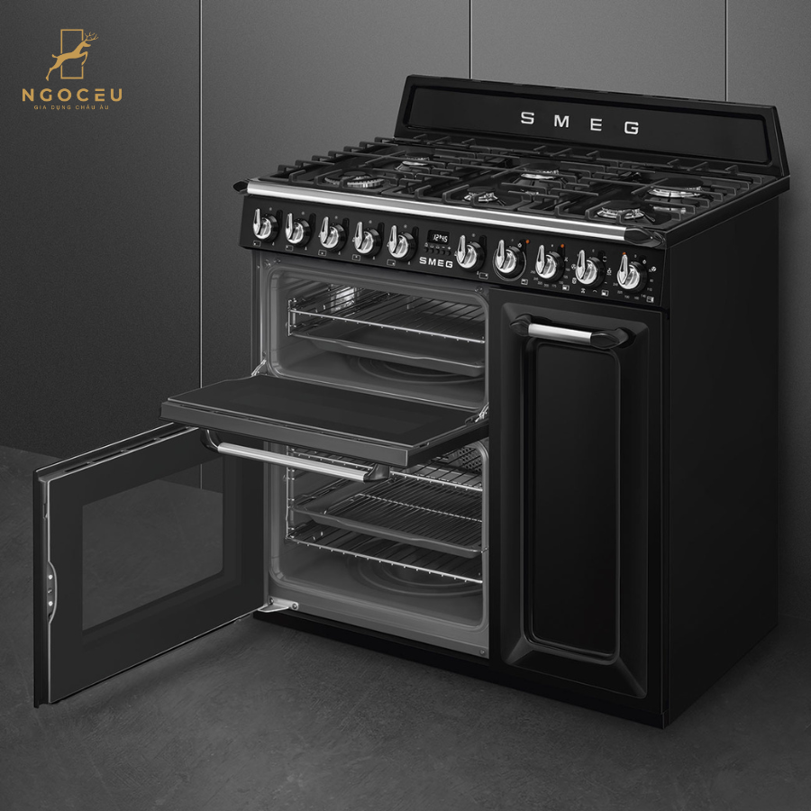 Bếp từ hỗn hợp kèm lò nướng Smeg TR93BL