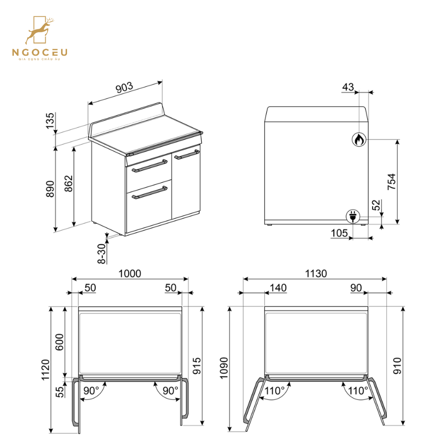 Bếp từ hỗn hợp kèm lò nướng Smeg TR93P