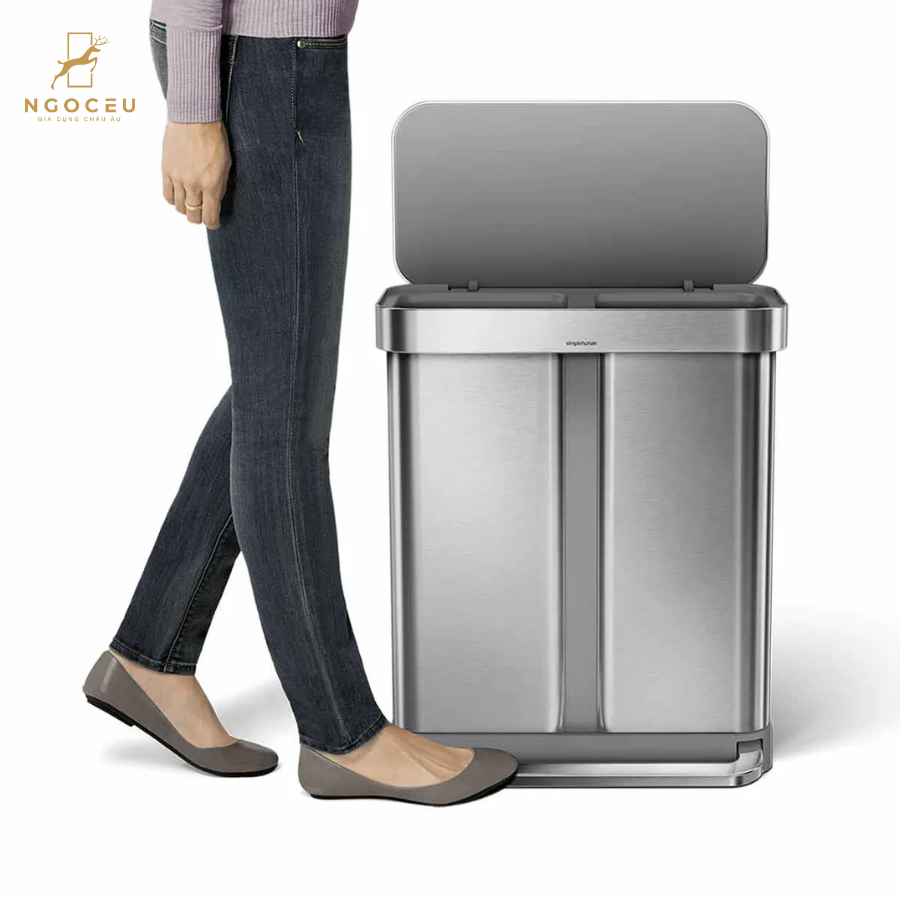 Thùng rác 2 ngăn Simplehuman 58L - Màu Inox