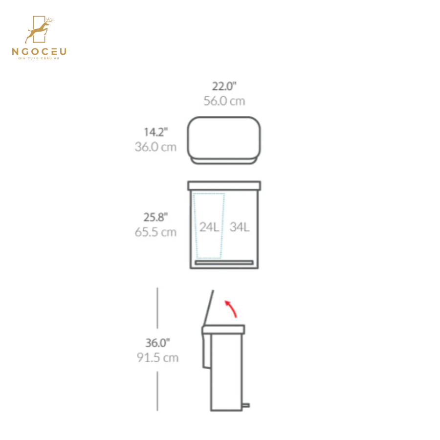 Thùng rác 2 ngăn Simplehuman 58L - Màu Inox