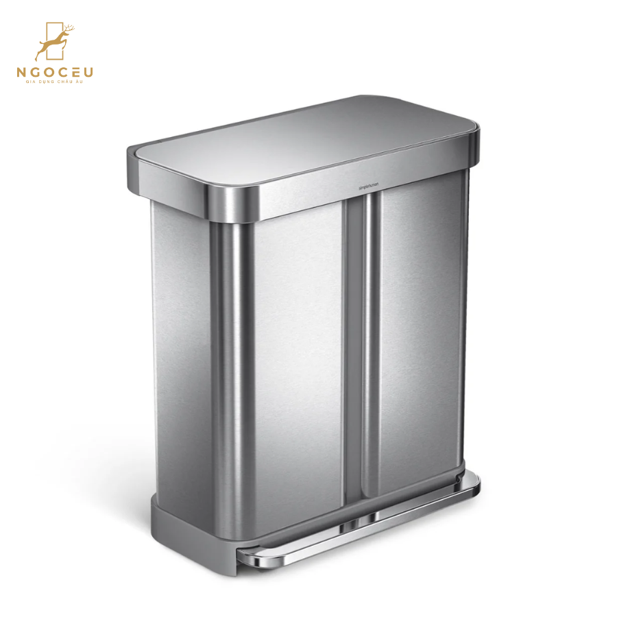 Thùng rác 2 ngăn Simplehuman 58L - Màu Inox