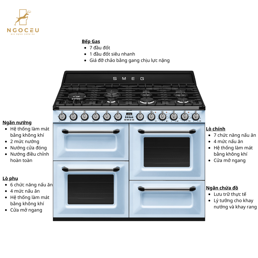 Bếp gas hỗn hợp kèm lò nướng Smeg TR4110AZ - 110cm
