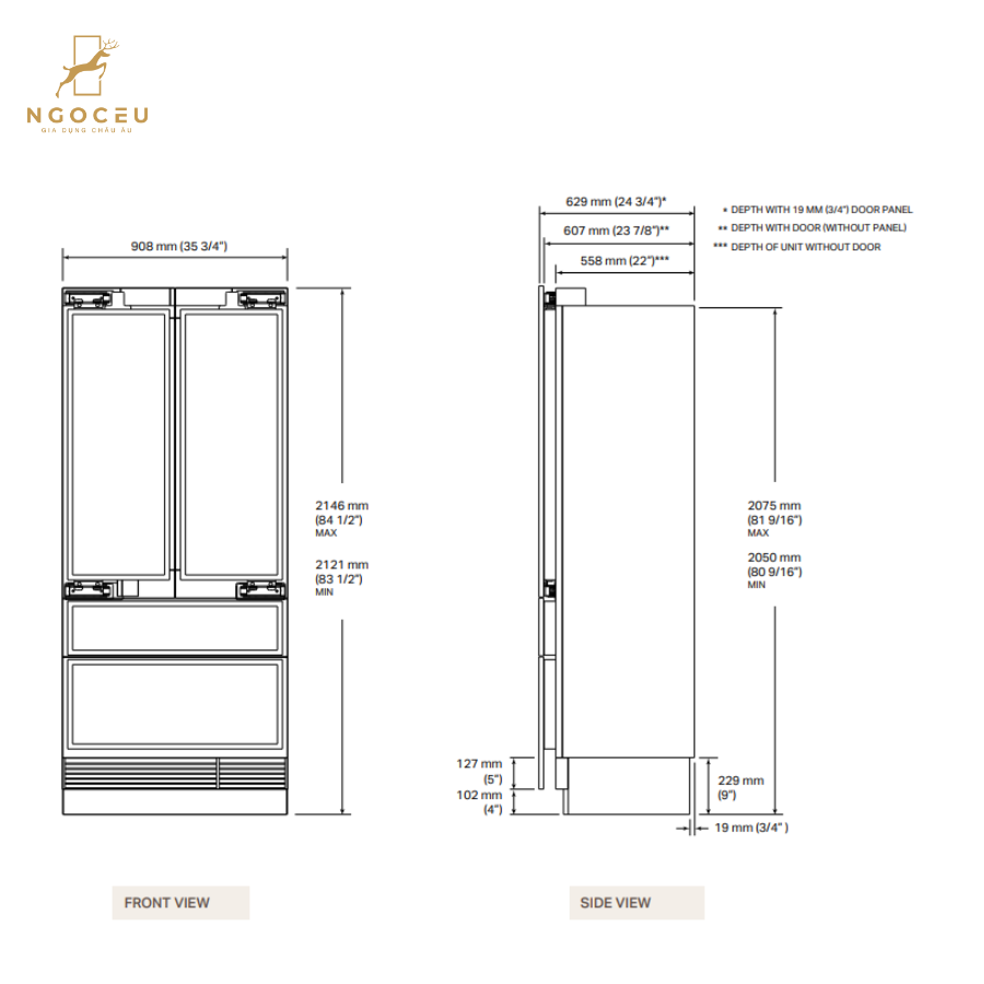 Tủ lạnh 486L âm tủ cửa kiểu Pháp Signature SKSFD3614P - 90cm