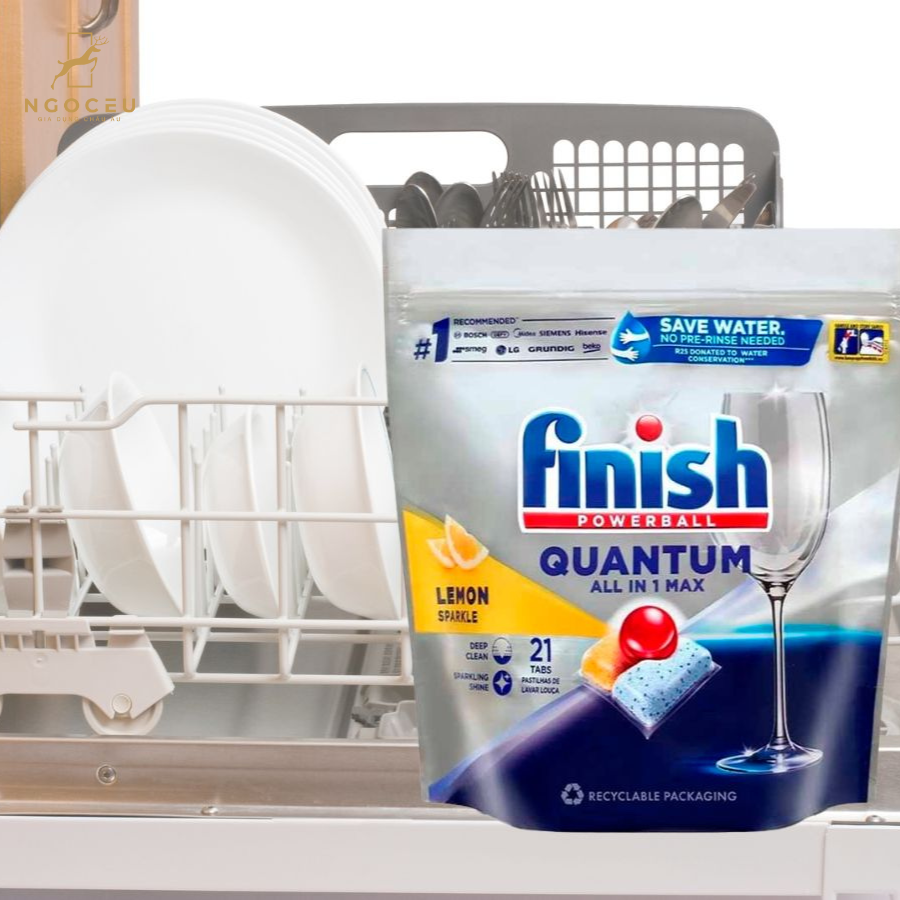 Viên rửa bát Finish Quantum All In One Max Lemon - 21 viên