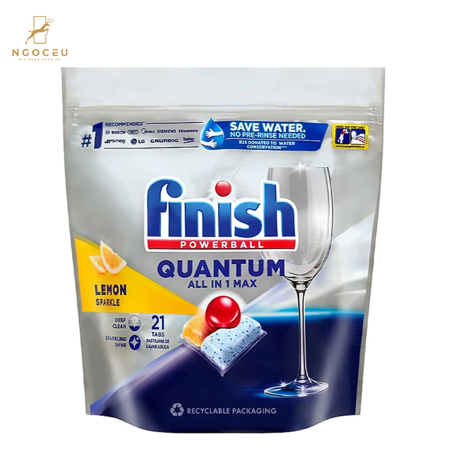 Viên rửa bát Finish Quantum All In One Max Lemon - 21 viên
