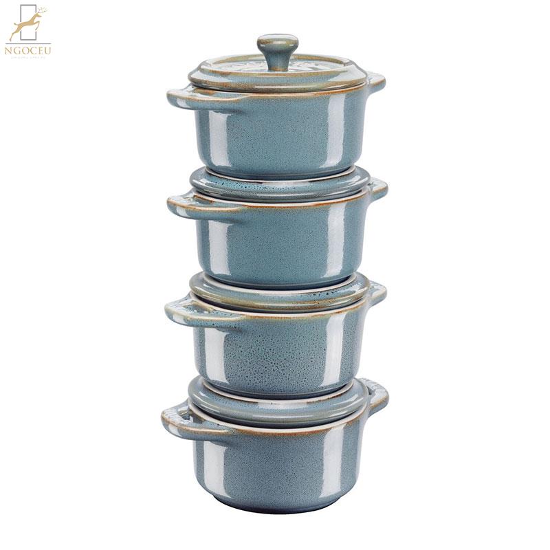 Bộ nồi mini 4 chiếc Staub Cocotte – Màu Ngọc Lam Cổ
