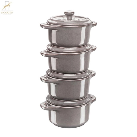 Bộ nồi mini 4 chiếc Staub Cocotte – Màu Xám Cổ