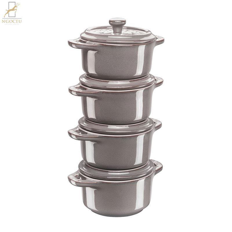 Bộ nồi mini 4 chiếc Staub Cocotte – Màu Xám Cổ