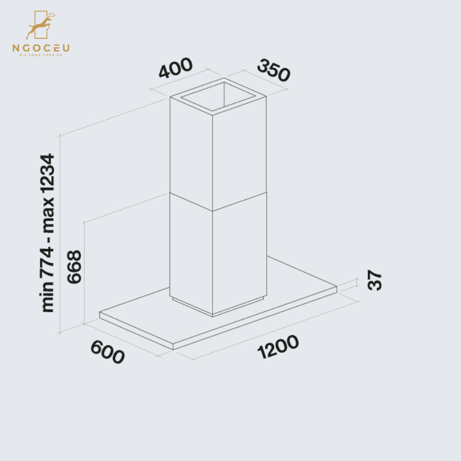 Hút mùi đảo trục hút bên trái Falmec Zenith NRS - 180cm - Full Led siêu êm