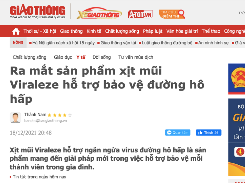 Ra mắt sản phẩm xịt mũi Viraleze hỗ trợ bảo vệ đường hô hấp