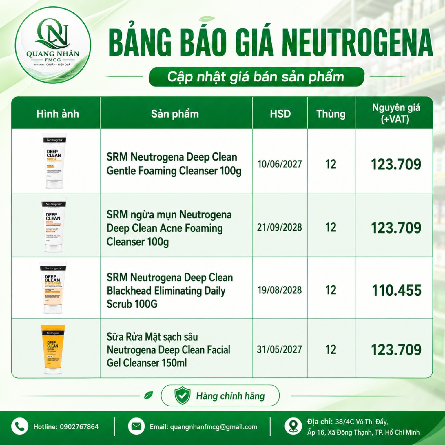 Bảng giá sữa rửa mặt Neutrogena tại Quang Nhân FMCG