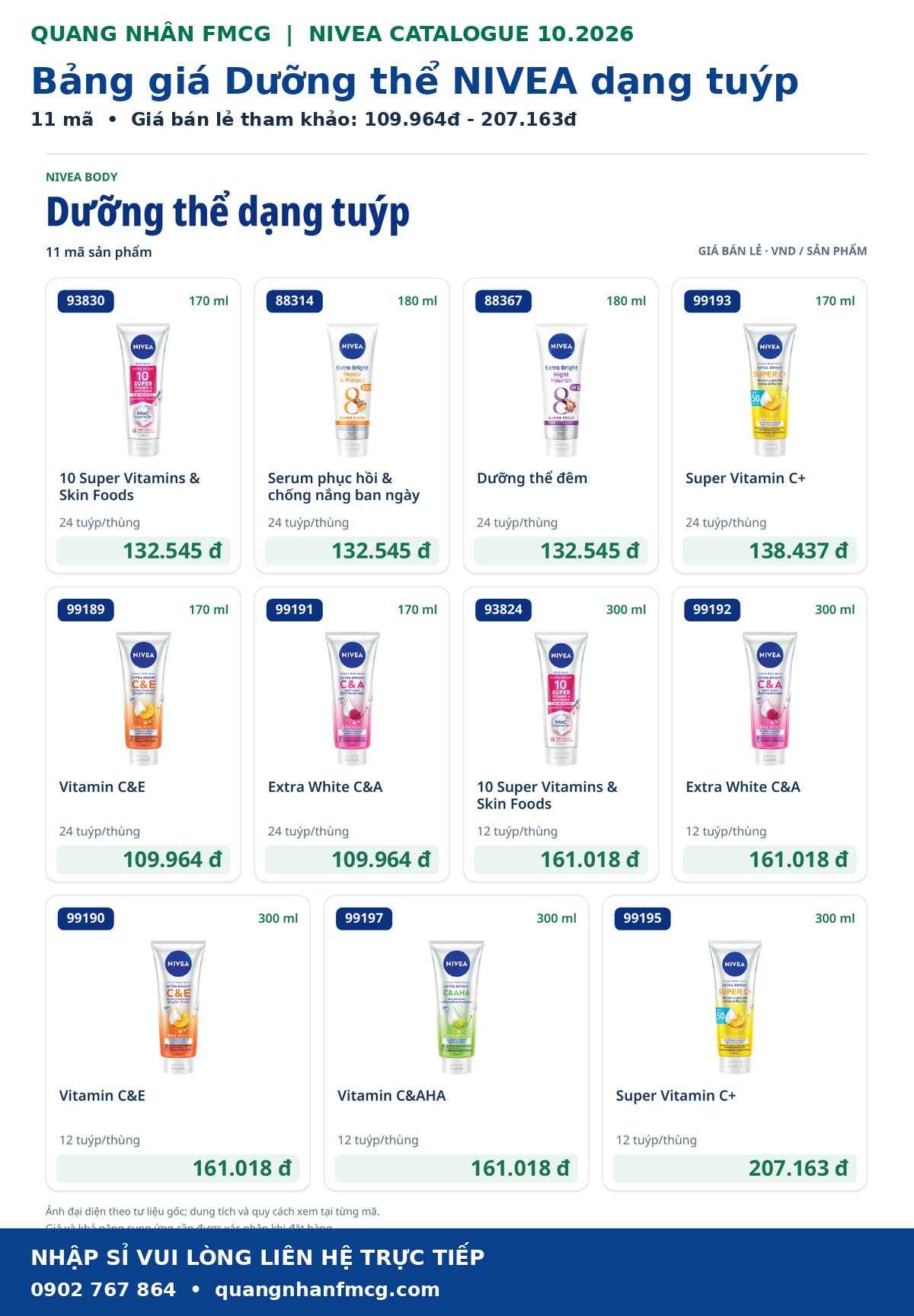 Cập nhật bảng giá serum dưỡng thể nivea
