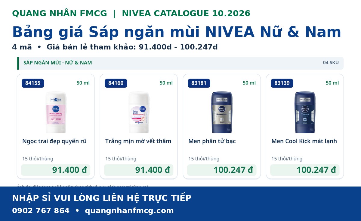 Cập nhật bảng giá sáp ngăn mùi nivea