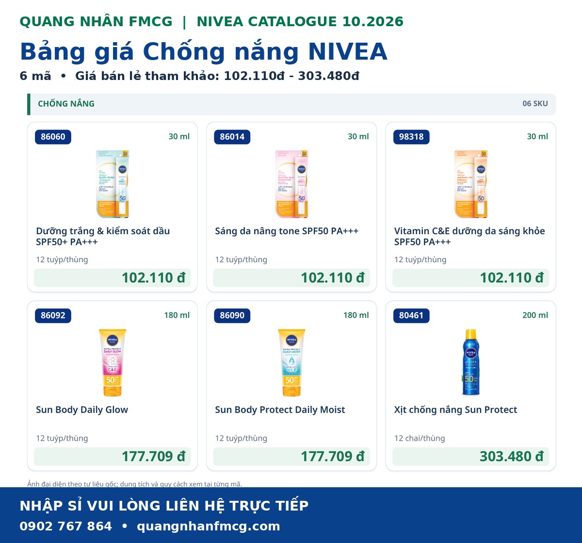 Cập nhật bảng giá kem / xịt chống nắng nivea