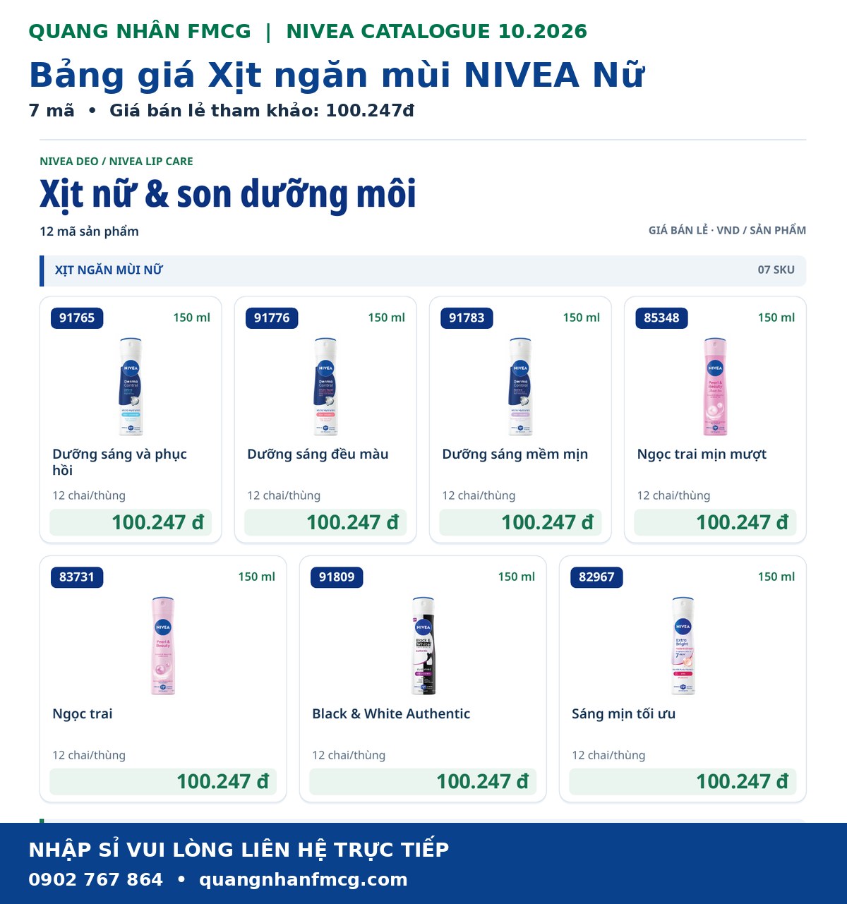 Cập nhật bảng giá nhóm xịt ngăn mùi nữ Nivea 150ml