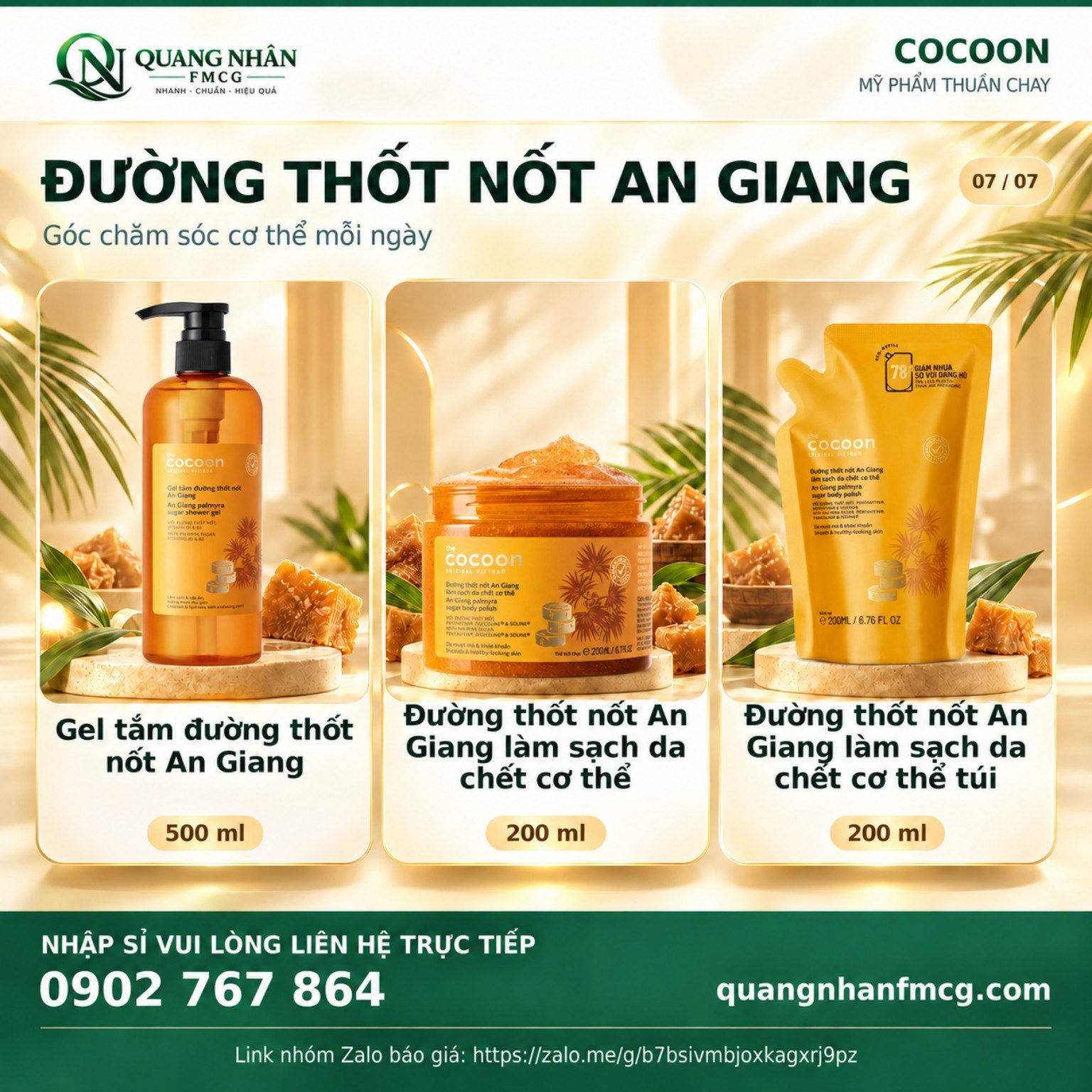 Bảng báo giá Cocoon đường thốt nốt An Giang tại Quang Nhân FMCG