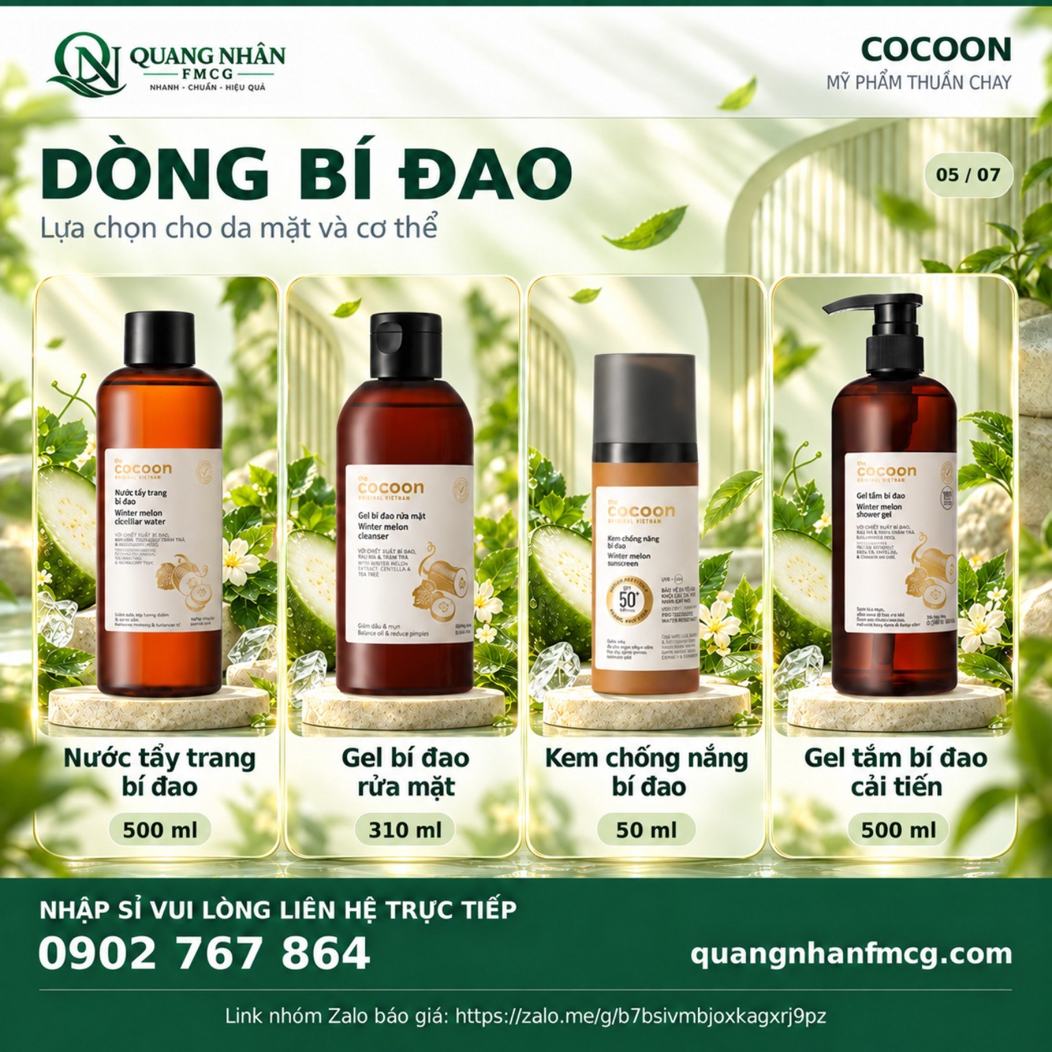 Bảng báo giá Cocoon dòng bí đao chi tiết tại Quang Nhân FMCG