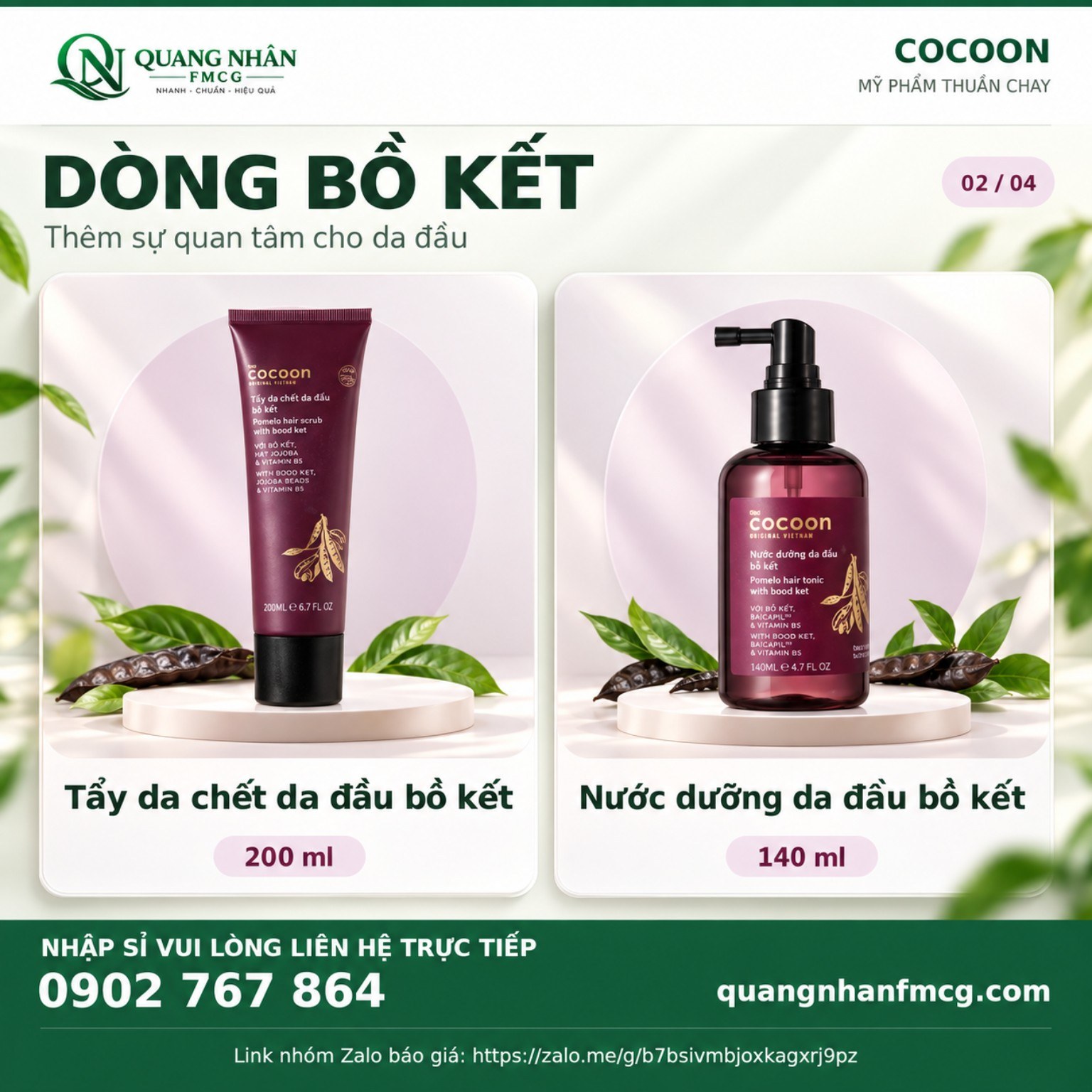 Bảng báo giá Cocoon dòng bồ kết tại Quang Nhân FMCG