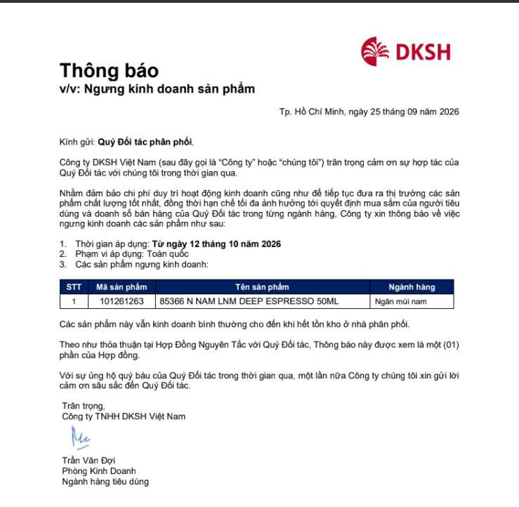 THÔNG BÁO NGƯNG KINH DOANH SẢN PHẨM NIVEA