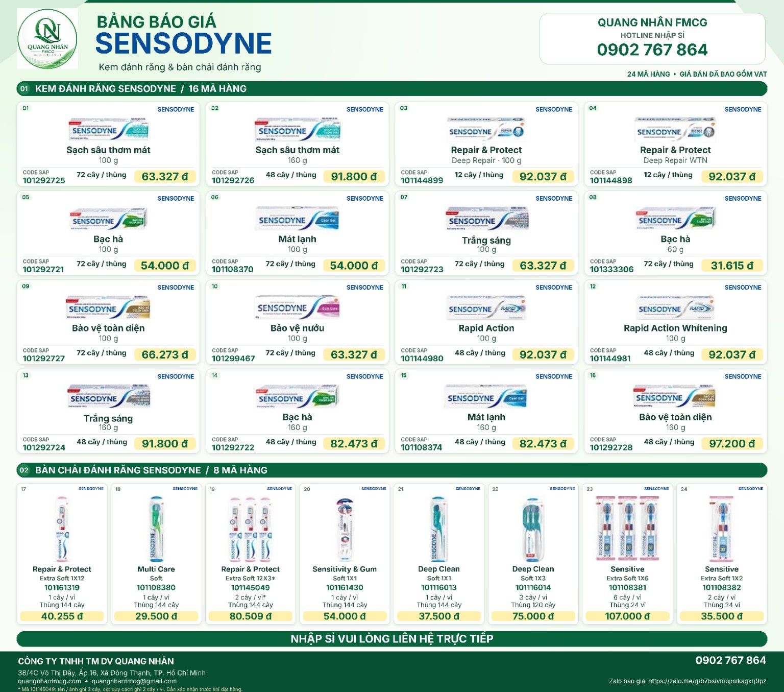 NHẬP SỈ SENSODYNE – NGUỒN HÀNG CHÍNH NGẠCH, CHUẨN VAT