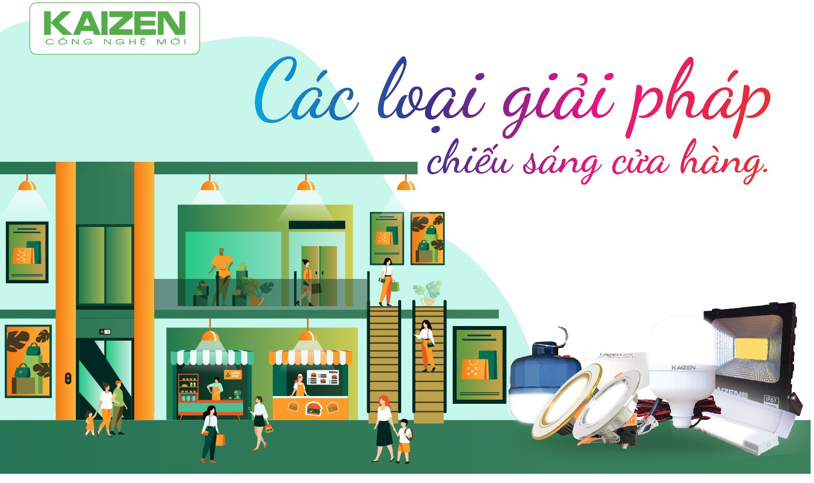 Các loại giải pháp chiếu sáng cửa hàng.